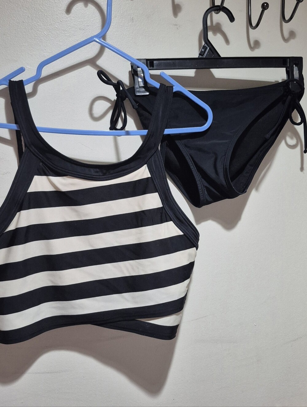 Striped Navy Blue & Cream Color Bikini Set